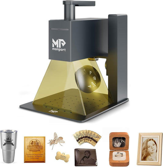 Monport Nano Laser Engraver Portable Handheld 6W Laser Engraving Machine, 0.01mm High Precision 5000mm/s High Speed Laser Marking Machine for Wood, Leather, Cardboard, Kraft, Aluminum, Stainless Steel