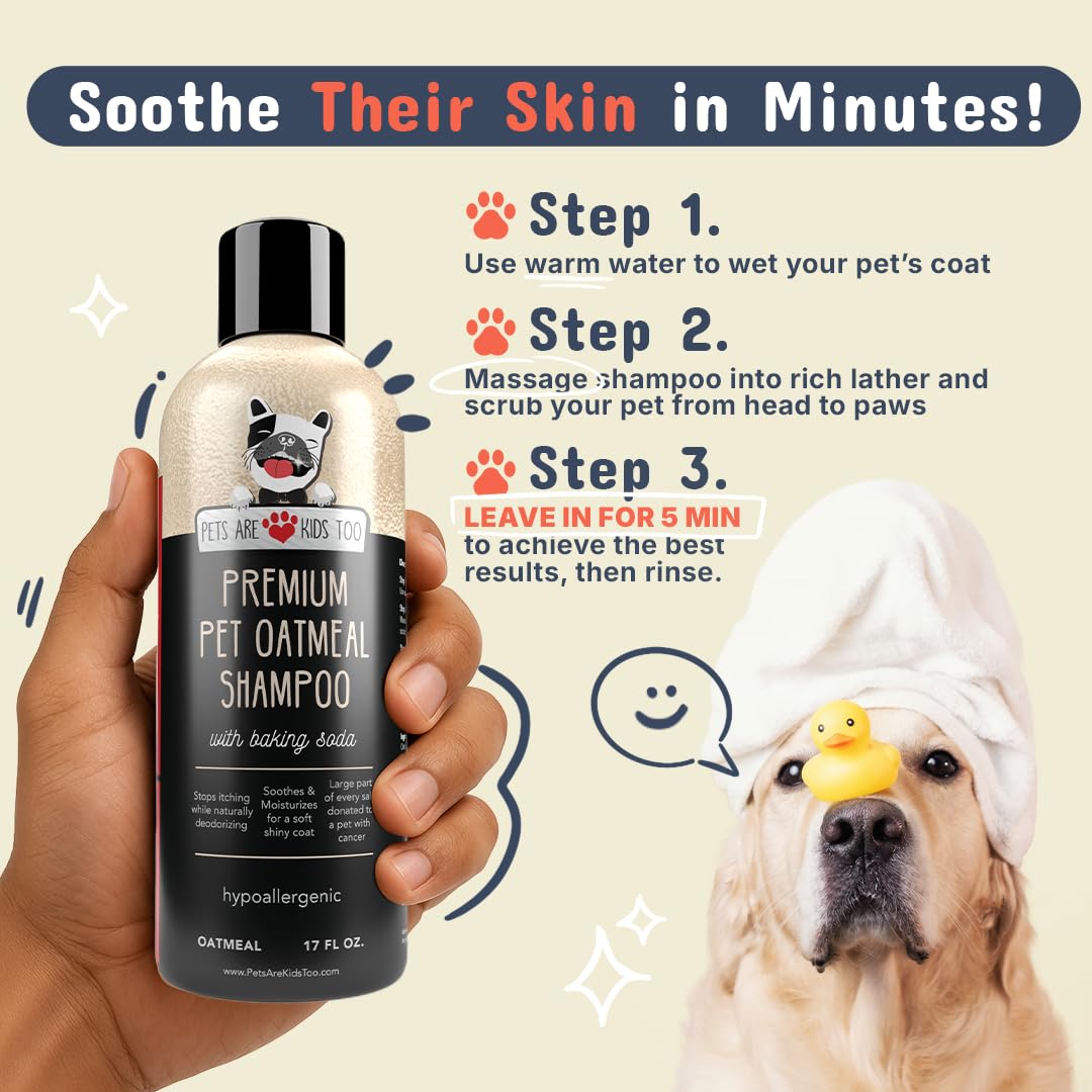 Pets Are Kids Too Oatmeal Dog Shampoo Baking Soda Hypoallergenic Anti Itch Moisturizing Soothing Deodorizing Pet Care Safe Puppy Shampoo Sensitive Skin Cat Shampoo - Coconut Based Cleanser 17 fl oz