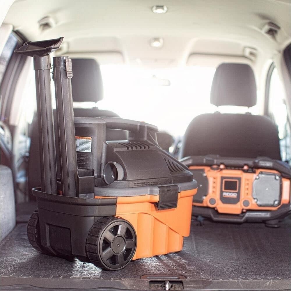 Wet Dry Vacuums with Rear Wheels, 5.0 Peak HP, 4-Gallon Wet Dry Vacuum Cleaner with Tool Kit Casters Powerful Cartridge Filter