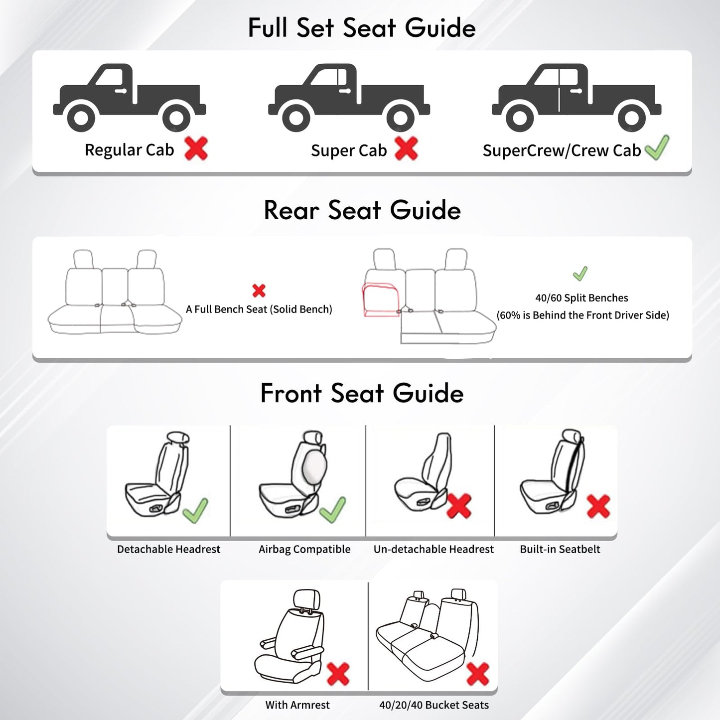 Huidasource Full Coverage F150 Seat Covers Cushion Protector Fit for 2015-2025 Ford F150 SuperCrew & 2017-2025 F250 F350 F450 Super Duty Crew Cab XL XLT Lariat King Ranch Platinum(Full Set/Black&Red)