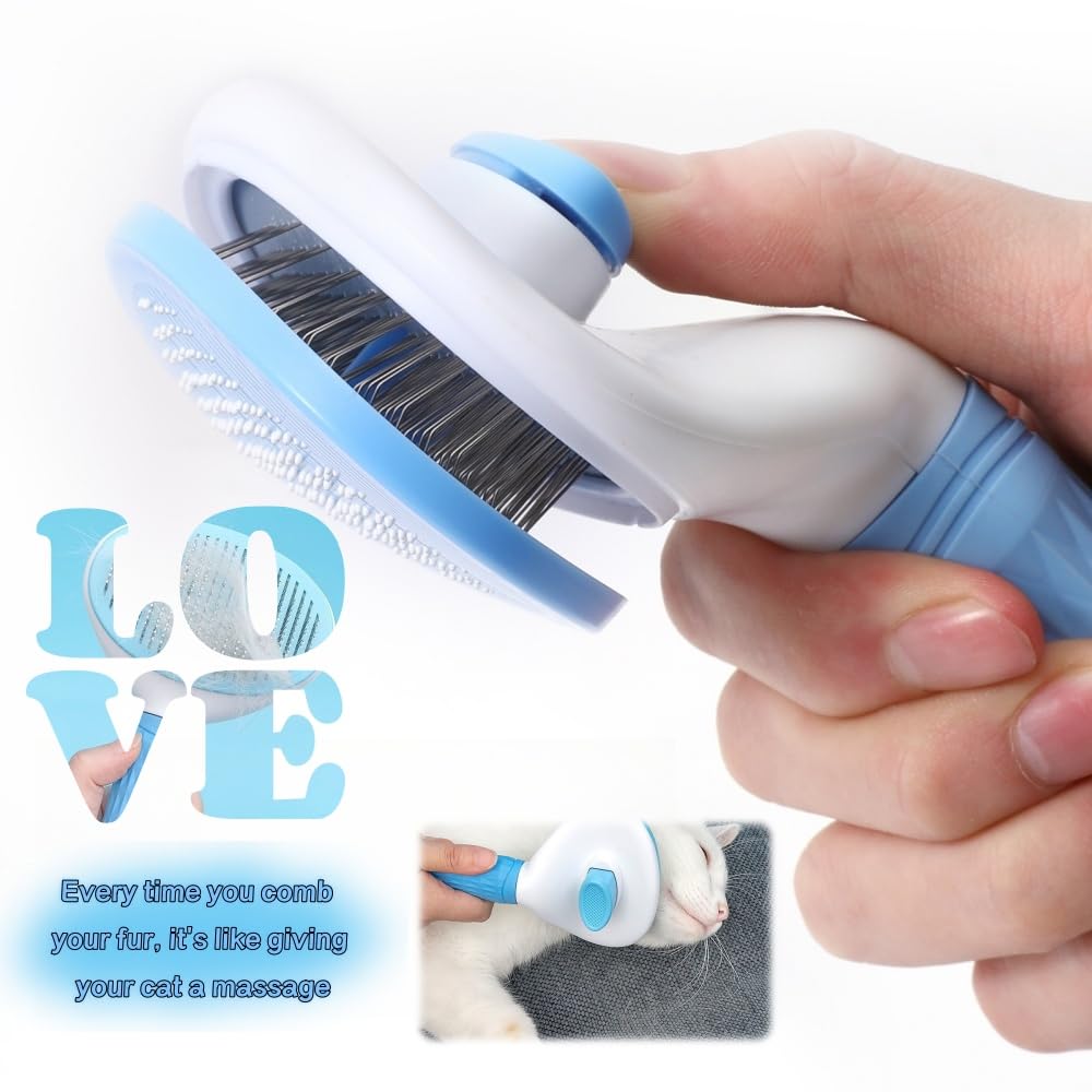Cat Brush Self Cleaning, Ergonomic Handle,Slicker Cat Brush with Release Button,Tool Suitable for Cats And Dogs Pet Hair Cleaner, Easy to Remove Loose Undercoat ﻿ ﻿