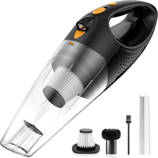 Powools Handheld Vacuum Cordless with 2 Filters, Car Vacuum Cleaner High Power with Fast Charge Tech, Portable Rechargeable Mini Vacuum with Large-Capacity Battery, Orange, 14.3"X4.6"X4.0"