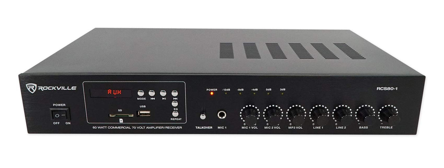 Rockville Commercial 70v Amp+(4) White 6" Ceiling Speakers 4 Restaurant/Bar/Cafe