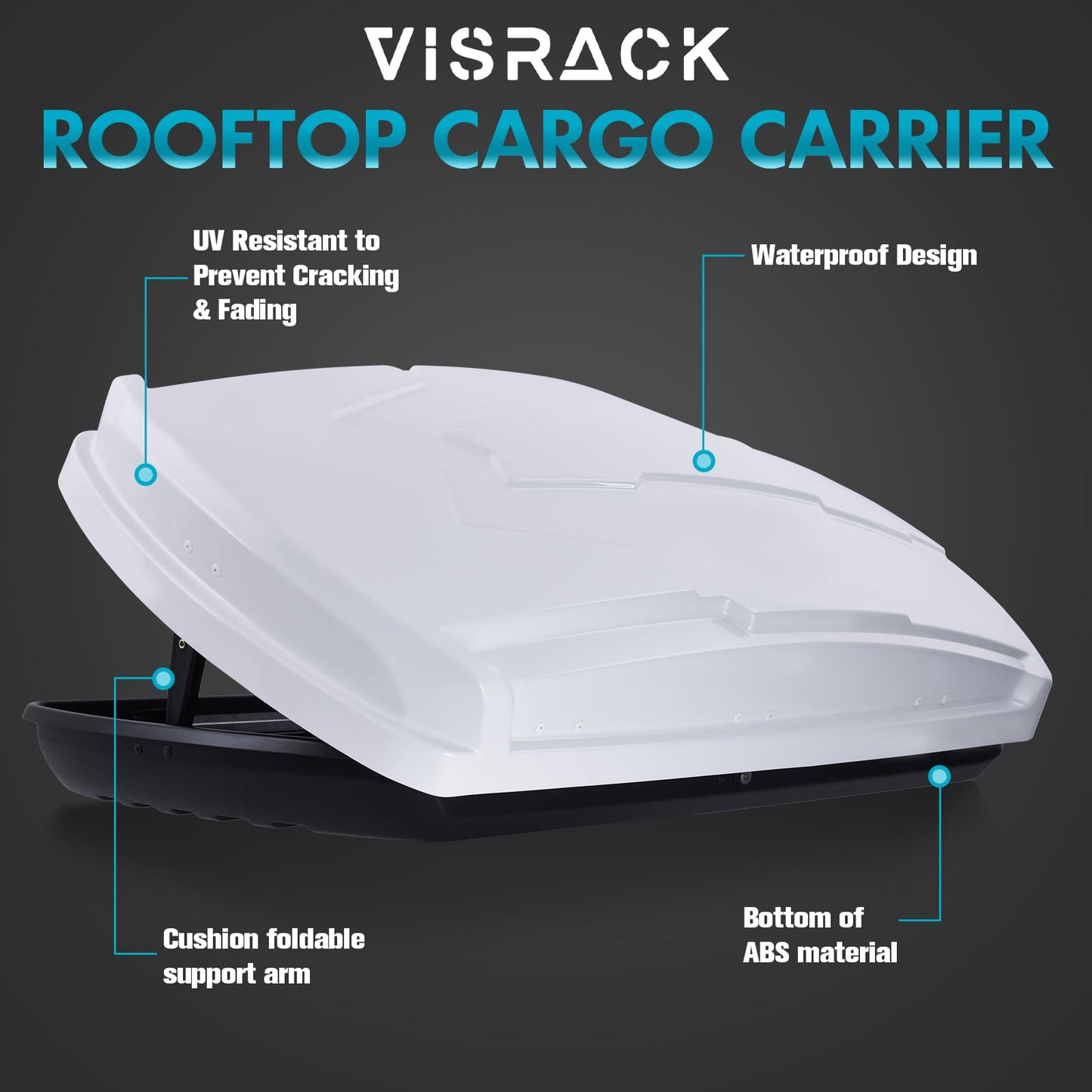 QUAWIP Rooftop Cargo Box,Rooftop Cargo Carrier Hard Shell with Security Keys, Waterproof Heavy Duty Roof Cargo Box, 58.3 (L) x 35.4 (W) x 13(H) Inches 15.5 Cubic Feet (Tool-Free Install) White