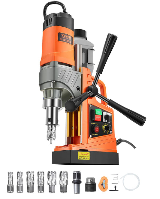 VEVOR Magnetic Drill, 1450W Motor 2 in Boring Diameter, 2878 lbf Portable Electric Mag Drill Press, with 6 Coring Bits, Variable Speed, Drilling Machine for Metal Surface, Home Improvement Industry
