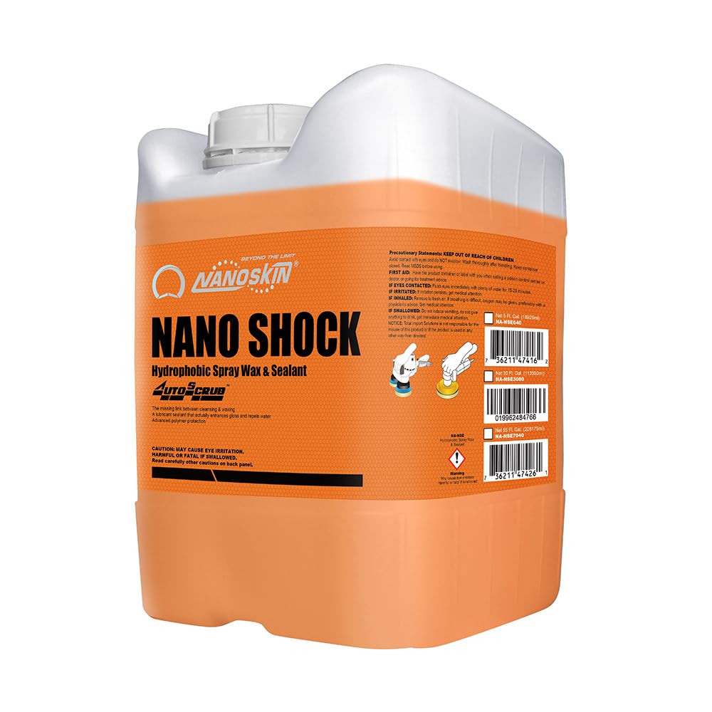 Nanoskin NANO SHOCK Hydrophobic Spray Wax & Sealant 5 Gallons - The Original SiO2 Spray and Clay Lubricant | Use with Autoscrub / Clay Bar after Car Wash | For Automotive, Home, Garage, DIY & More