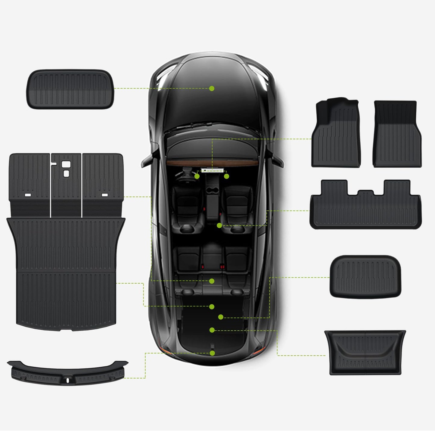 Foronetry Floor Mats for 2025 2026 Tesla Model Y Juniper, 8PCS All Weather Full Set Cargo Liners Accessories, 3D TPE Odorless Floor Mat Trunk Frunk Rear Well Mats Custom for 5-Seater(Not Fit 7Seat)