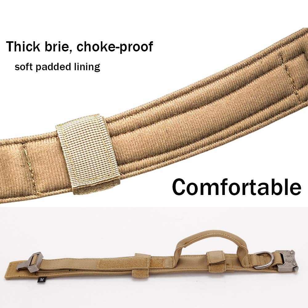Xqpetlihai Tactical Dog Collar Adjustable Military Nylon Dog Collar with Control Handle and Heavy Duty Metal Buckle for Medium and Large Dogs (Brown,L)