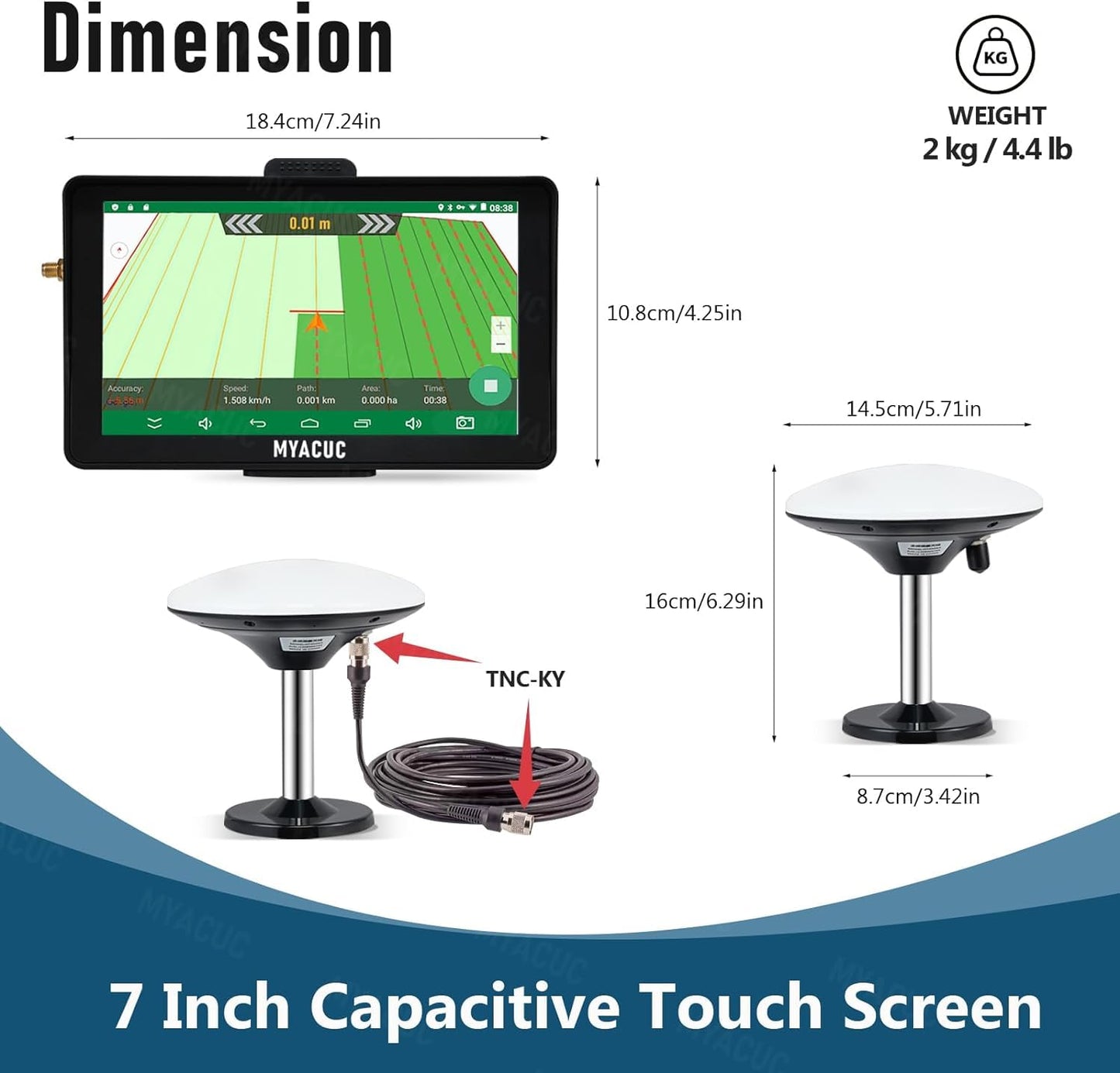MYACUC Tractor GPS Navigator for Precision Agriculture, 7" Touch Screen GNSS Agricultural Navigator Suitable for Spraying Plowing and Sowing Automatic Positioning Farming GPS