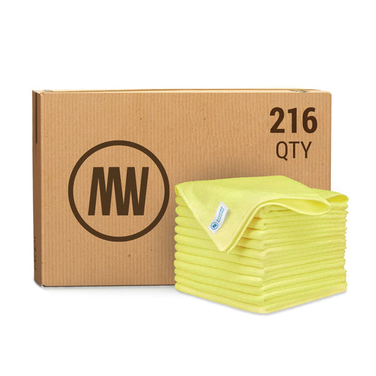 Microfiber Wholesale 16" x 16" Pro Multi Surface Microfiber Towels Bulk | Case: 216 Qty (Yellow)