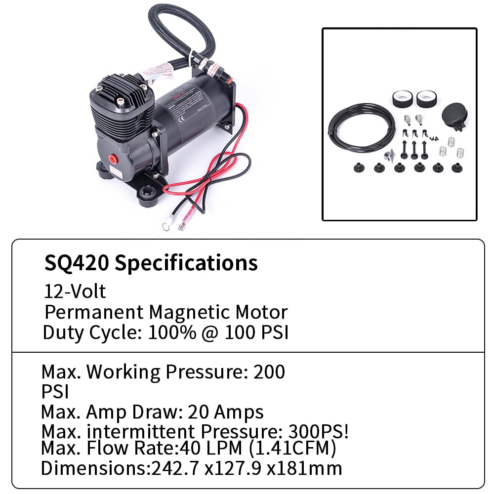 ZHSYMX Ultra Quiet Air Compressor. 300PSI 1/4 NPT Super Silent 69DB Truck/Car Train Horn/Suspension/Ride/Bag kit/System and All 12v Vehicles like Semi/Pickup Trucks Black