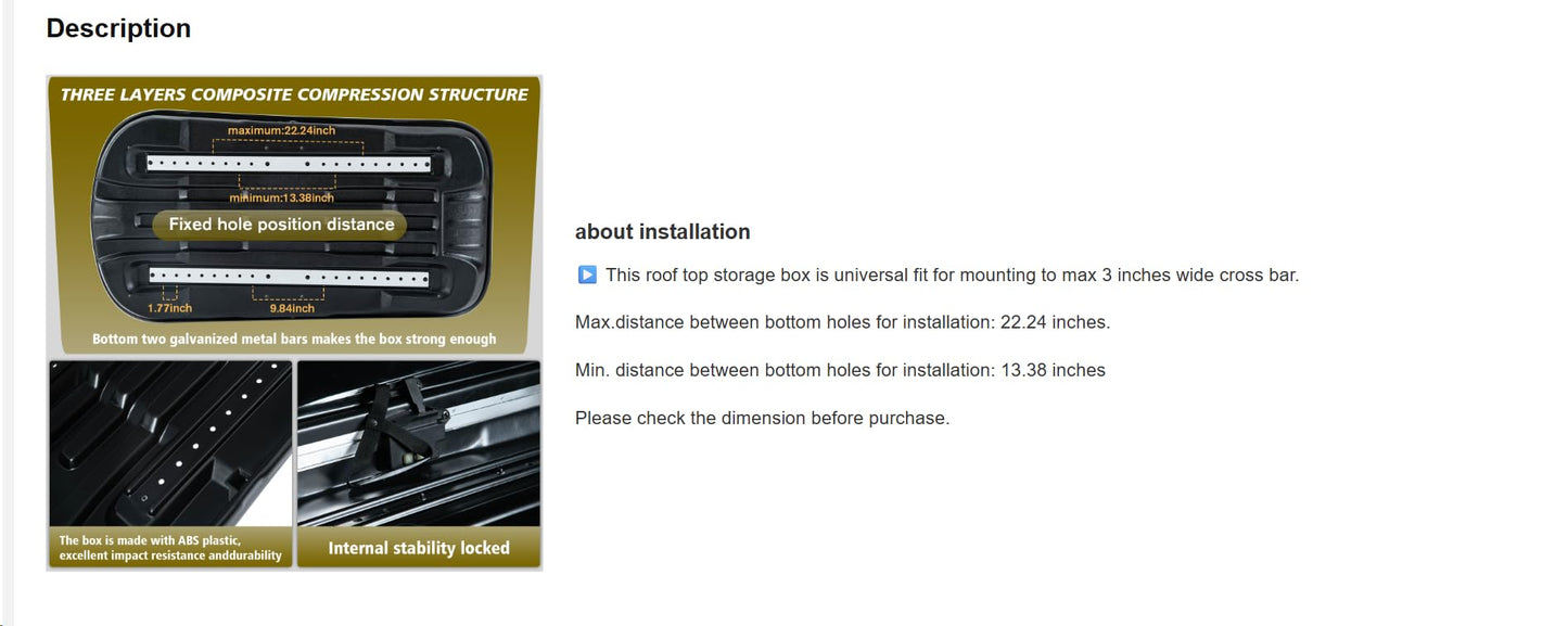 SENPUST Hard Shell Roof Cargo Carrier with Security Keys, Roof Box, Cargo Box, 56 (L) x 30 (W) x 13.7(H) Inches, 13 Cubic Feet (Tool-Free Install), Gray