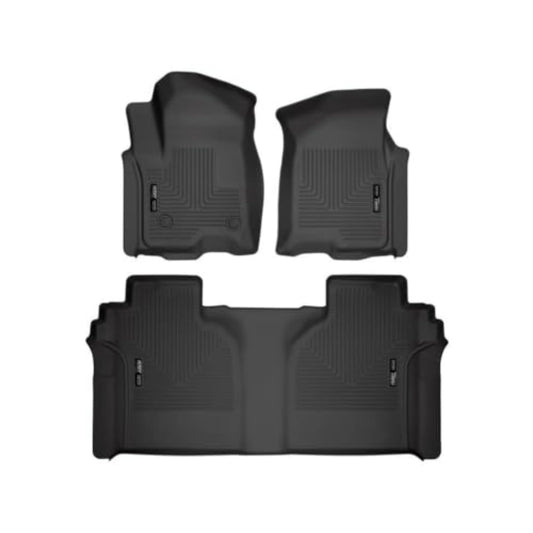 Husky Liners Weatherbeater Floor Mats | Fits 2019 - 2025 Chevrolet Silverado & GMC Sierra 1500; 2020-2025 Silv./Sierra 2500/3500 Crew Cab w/Carpet & Underseat Stg | Front & 2nd Row, 3-pc Black - 94021