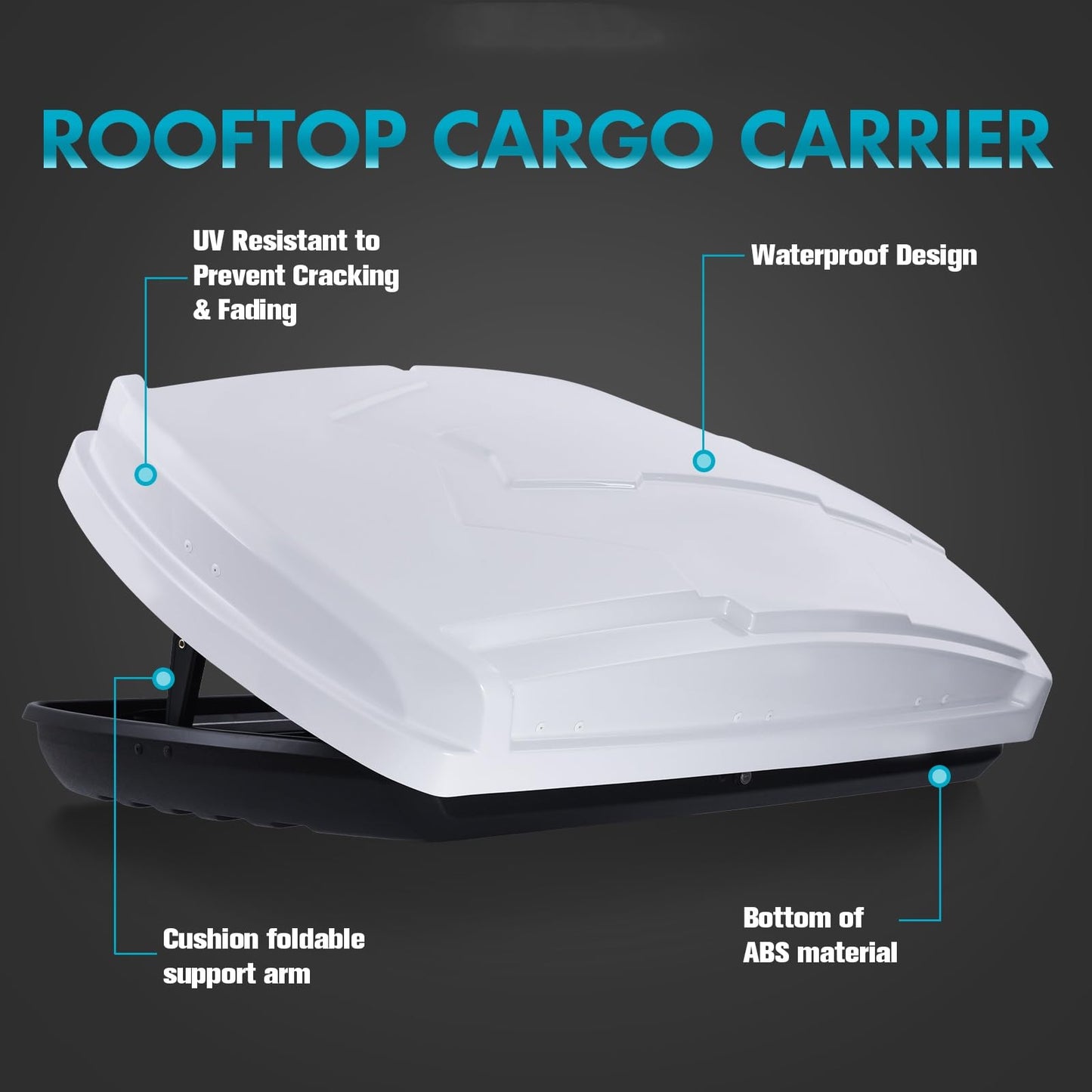 Runave Rooftop Cargo Carrier Hard Shell, Both Side Openning Cargo Box with Security Lock, 15.5 Cubic Feet Capacity, Vehicle Roof Carriers for Storagee - White 58.3x35.4x13 inches