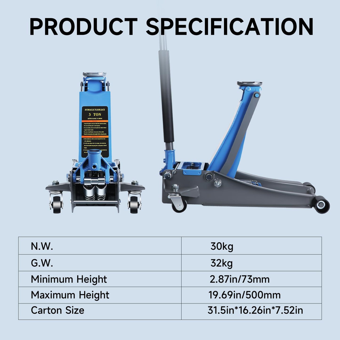 LARBANKE 3 Ton Floor Jack with Dual Pistons Quick Lift Pump,6600 LBS Low Profile Carbon Steel Floor Jack,Lifting Range 2.87"-19.69",for Sport Utility Vehicle,Blue