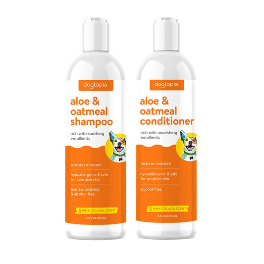 Aloe & Oatmeal Dog Shampoo and Conditioner Combo - Skin Safe Hydration, Emollient Rich, Moisturizing (Shampoo & Conditioner Set) - 2X 16oz Bottles w/Pina Colada Scent