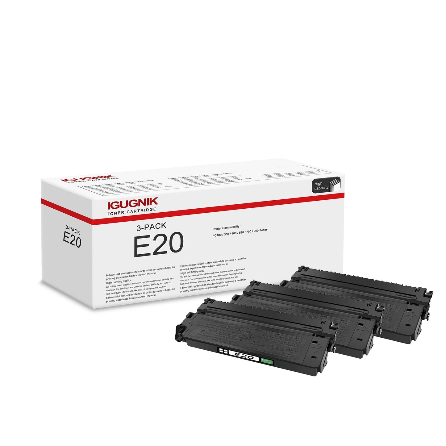 3 Pack E20 Black Toner Cartridge Replacement for Canon E20 Work with PC 100 / 300 / 400 / 530 / 700 / 900 Series| E20