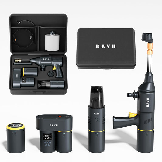 BAYU 4 in 1 Car Smart Kit, 19000PA Car Vacuum Cleaner, 200PSI Cordless Pressure Washer, 150PSI Tire Inflator Portable Air Compressor, 15000mAh Portable Charger for Car, Bike, Motor (E-Pro)