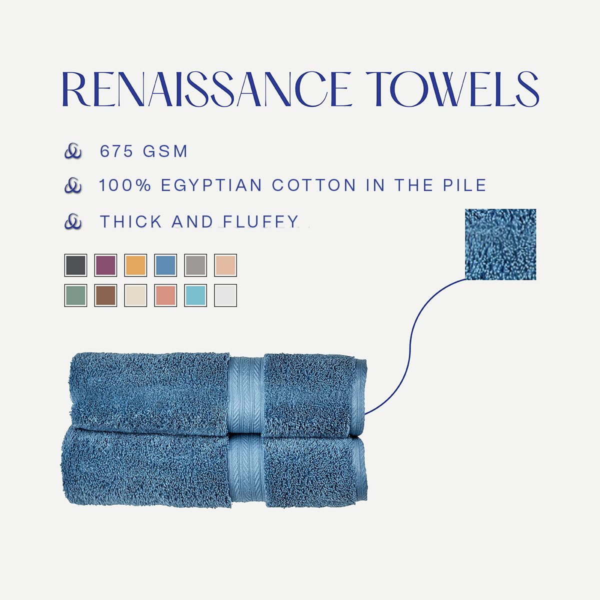 Christy Renaissance 6 Piece Towel Set | Denim Blue | 100% Egyptian Cotton | Luxuriously Soft and Super Absorbent | 675 GSM | 2 Bath Towels 2 Hand Towels 2 Face Cloths