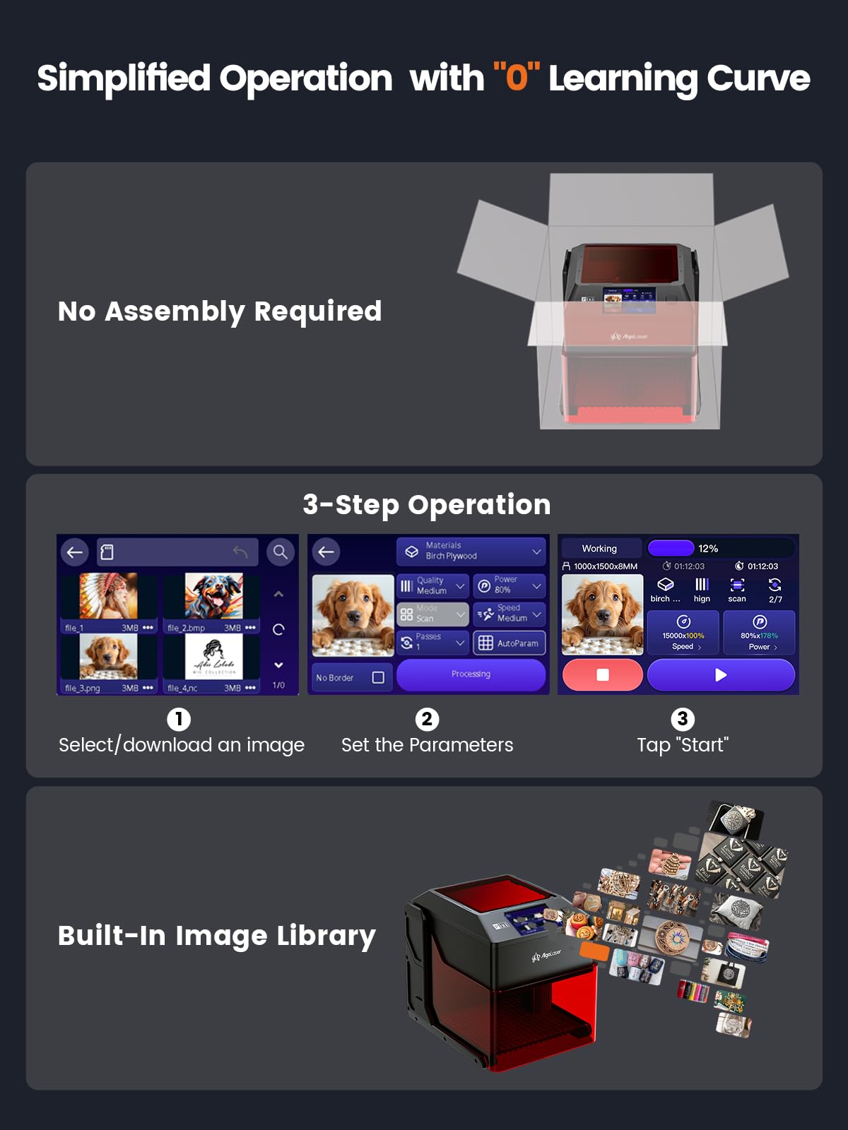 AlgoLaser 10W Portable Laser Engraver Machine: Smart Laser Engraver/Cutter with 3.5" Touchscreen & 2.0 AlgoOS System - Hand Draw/Wireless Transmission/Offline - Laser Engraving for Wood,Metal,Glass