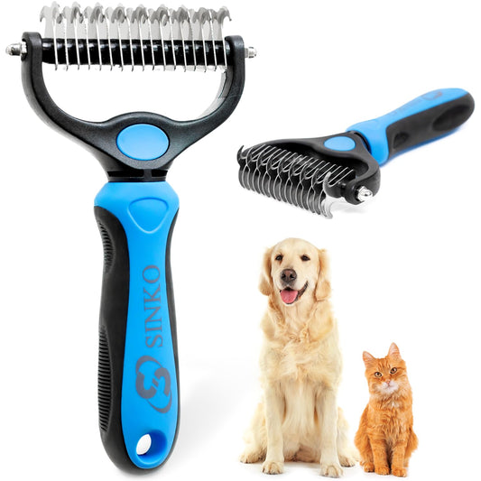 Sinko Undercoat Rake for Dogs & Cats, Dematting Comb with Extra Wide Double-Sided Stainless Teeth for Detangling, Deshedding, Brushing & Removing Shed Fur, Knots, Mats, and Tangles in Pets (Blue)