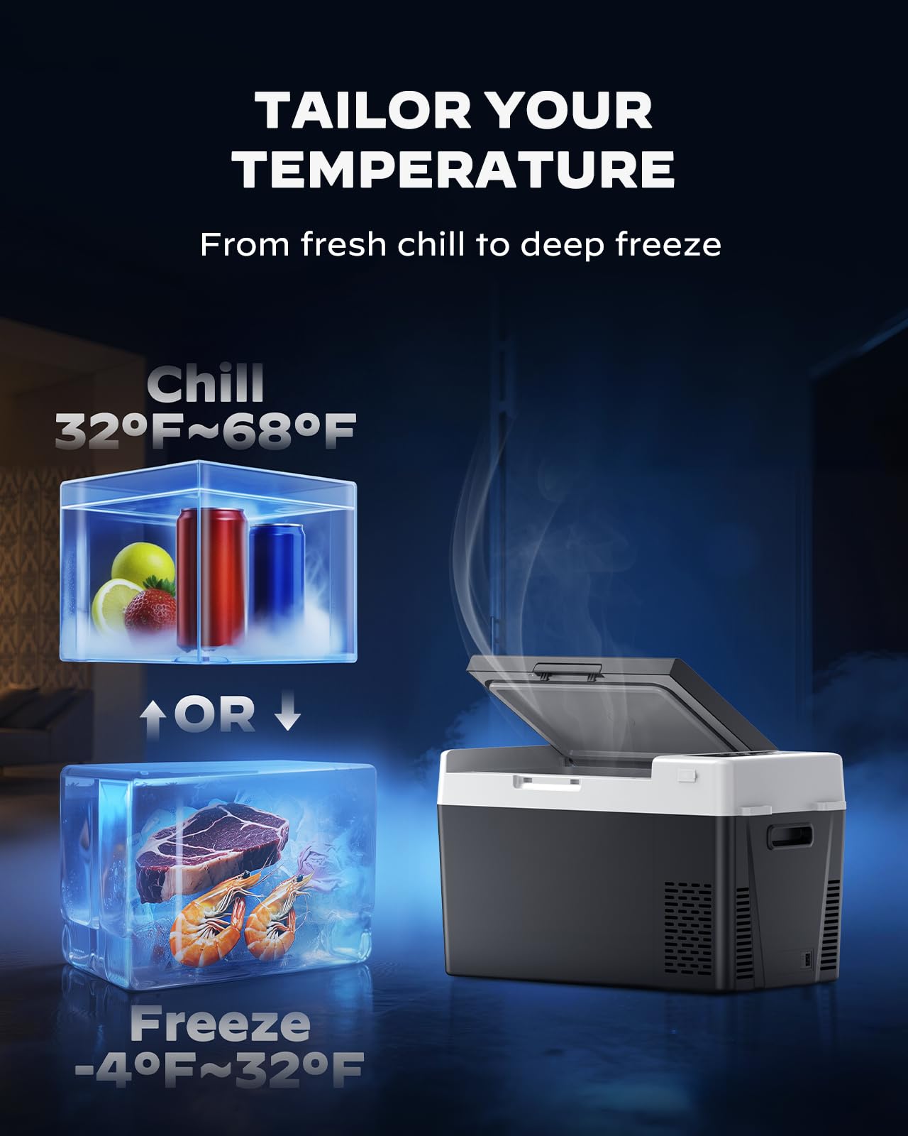 Marsail 12V Car Fridge 25QT Portable Freezer -4°F to 68°F, Compressor Cooler for Camping Travel Truck RV Home, Efficient Cooling & ECO Mode, Black