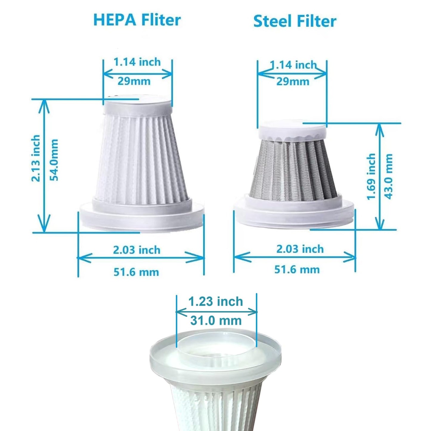 1 Steel + 3 Hepa Replacement Filters Compatible with Saker, Sakerplus, XCOOL, houscly, Wirelume, Wansimoo, HRYCF, Yomile, Piwosa, CHUMPOSH, WINWEND, Gianteye, GenTant, AIPROIN, SAKAKI Car Vacuum etc.