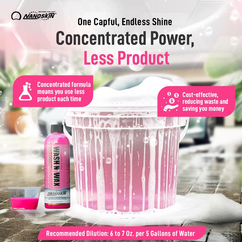 Nanoskin WASH N' WAX with Carnauba 55 gallons - Cleans & Shines in One Step | Works with Foam Cannon, Foam Gun, Bucket Washes, Pressure Washer | Carnauba Wax Protection for Cars