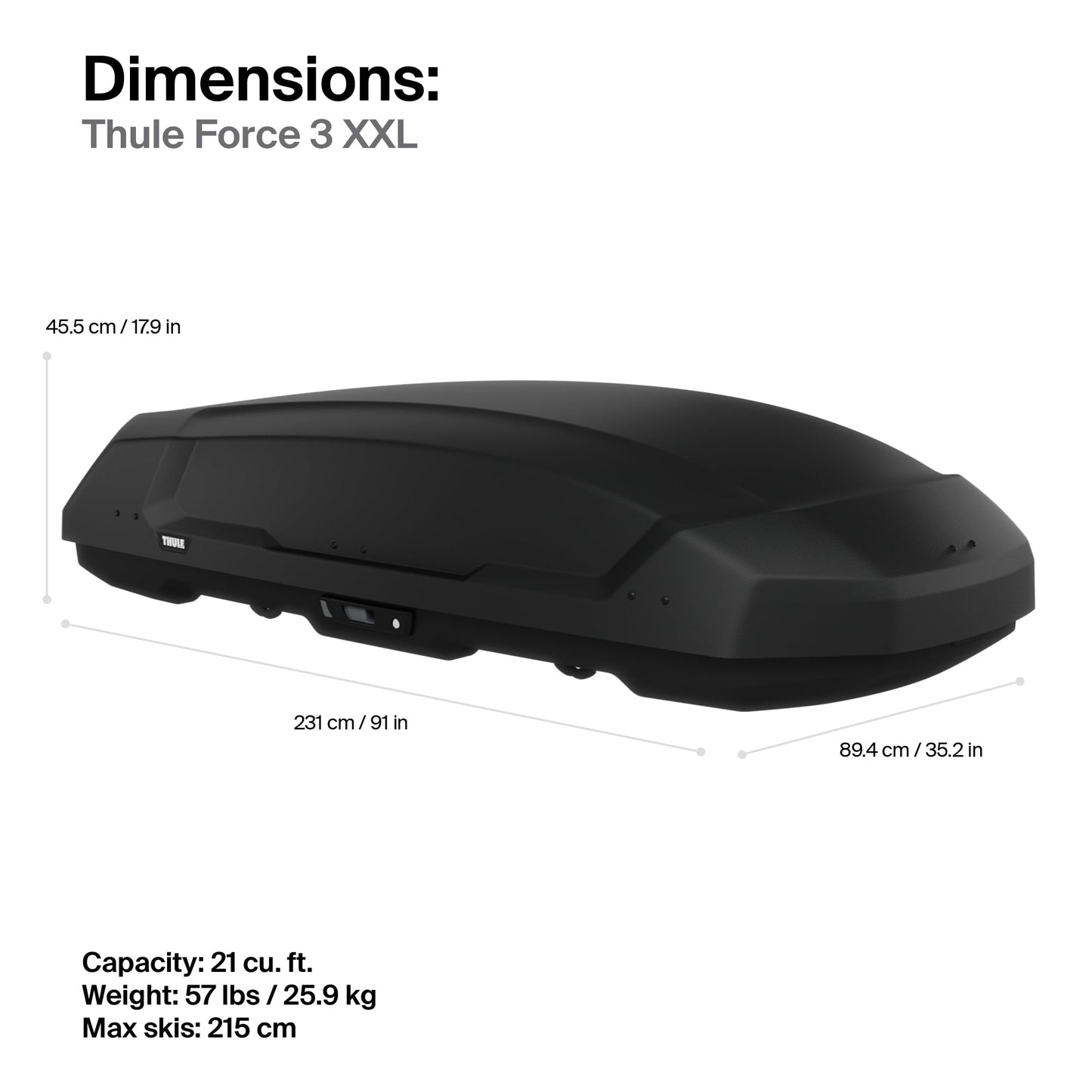 Thule Force 3 - Size XXL - 21 cu ft - Aerodynamic roof Mounted Box - Dual-Sided Opening with Locks - Tool-Free Install - Weatherproof Design - for SUVs, Trucks, Cars, EVs and More