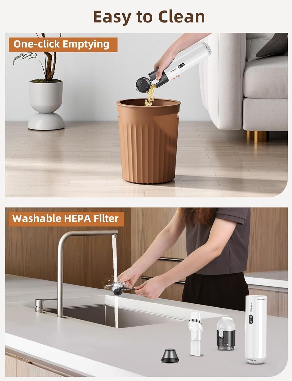 Chuboor Handheld Car Vacuum Cleaner, 14,000Pa Cordless Vacuum Cordless Rechargeable, 120 WPowerful Mini Hand Vacuum with Multifunctional Nozzle for Car, Home, Office, Pet Hair (White)