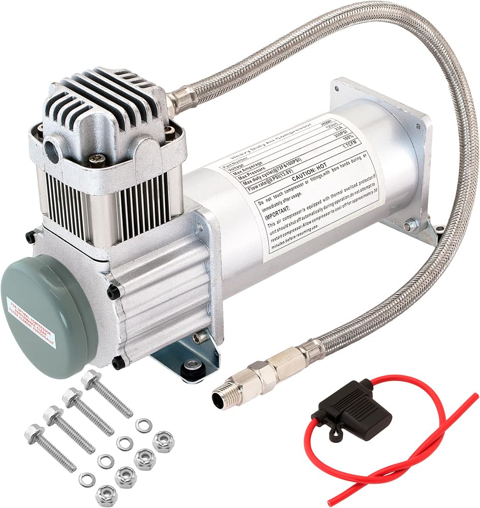 Vixen Horns Heavy Duty Onboard Air Compressor 200 PSI. Universal Replacement for Truck/Car Train Horn/Suspension/Ride/Bag kit/System. Fits All 12v Vehicles like Semi/Pickup VXC8301