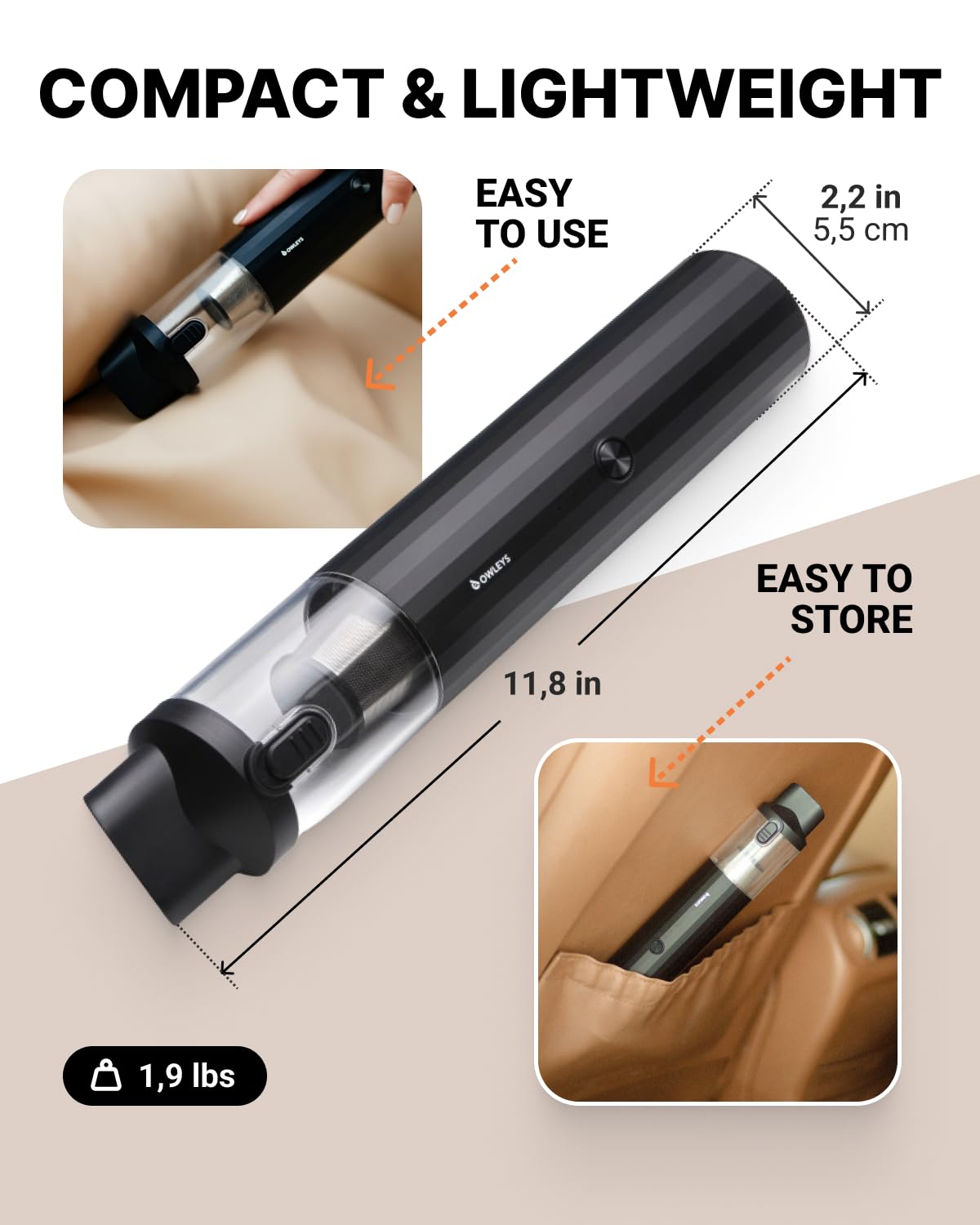 Owleys Portable Car Vacuum Cleaner (Hard Black)