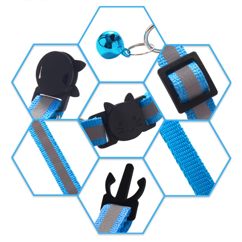 Flymind 18Pcs Reflective Cat ID Collars with Bell Adjustable 19-32cm, Soft Nylon Adjustable Breakaway Identification Collars for Puppy Kittens