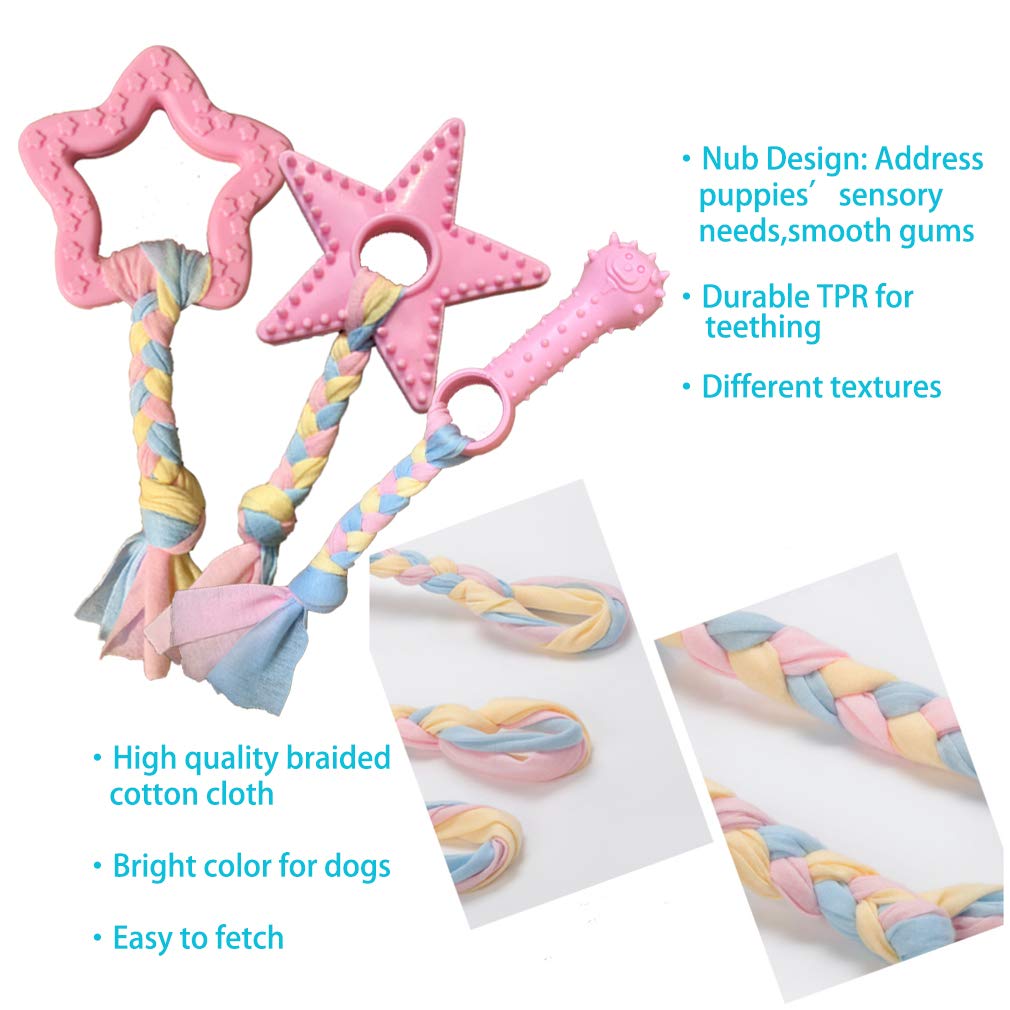 Volacopets Puppy Toys for Teething, Puppy Chew Toys for Small Dogs, Crinkle Dog Toys Small Breed Boredom and stimulating, Dog Toys for Small Dogs, Pink, 5-Pack