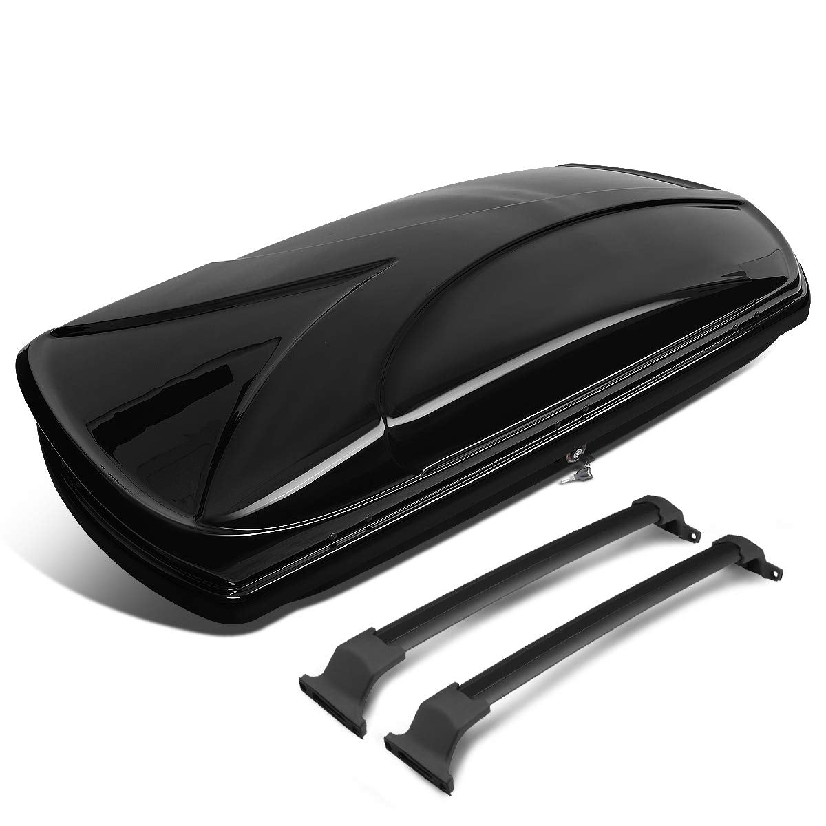 DNA MOTORING Rooftop Cargo Box Carrier Compatible with 16-19 Buick Envision, Lockable Waterproof Hard Shell Top Mount Carrier w/Lock+Keys + Pair Aluminum Roof Rail Cross Bars, Black, PT-ZTL-8131-BK