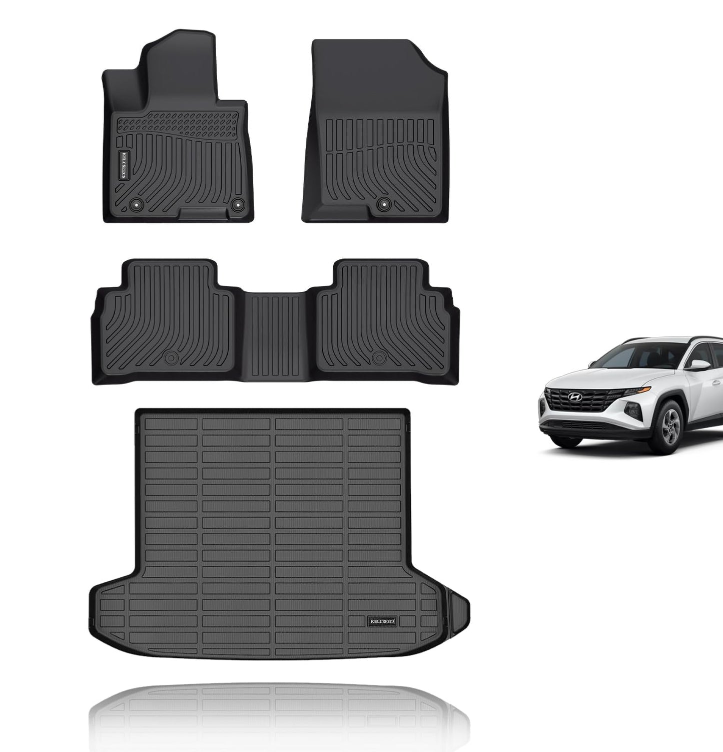 KELCSEECS® Floor Mats & Cargo Liner for 2026 2025 2024 2023 2022 Hyundai Tucson(Not Fit Hybrid) All Weather Car Mats Cargo Mat Floor Liners Trunk Mat Hyundai Tucson Trunk Liner Accessories Black
