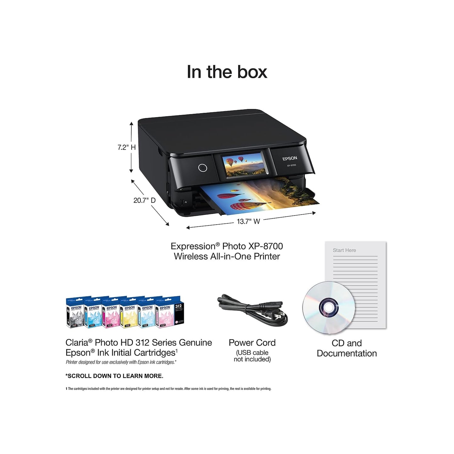 Epson Expression Photo XP-8700 Wireless All-in-One Printer with Built-in Scanner and Copier and 4.3" Color Touchscreen, Black