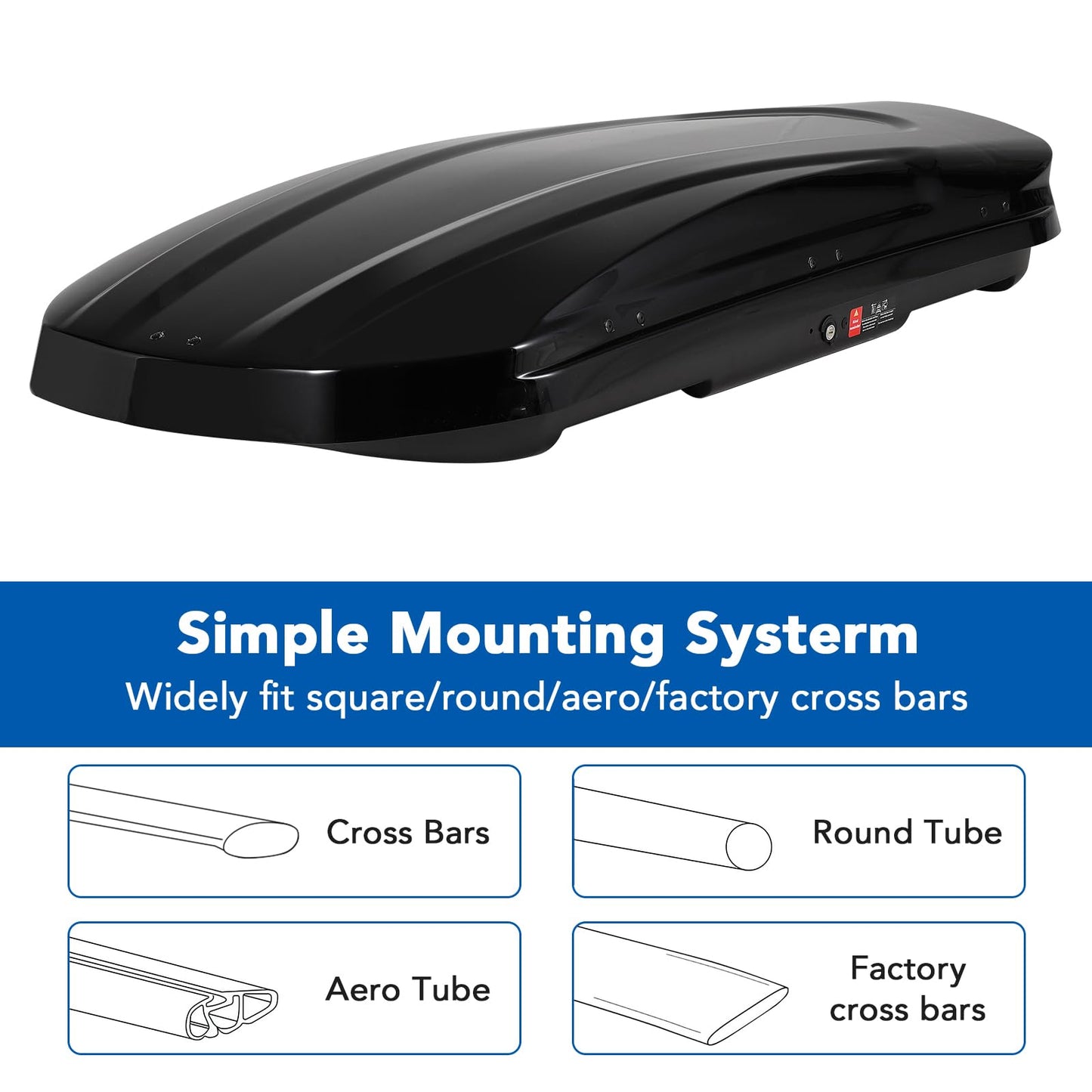 Garvee Heavy Duty Hard Shell Roof Top Cargo Carrier - 69(L) x33(W) x11(H) Waterproof Lockable Storage Box Capacity 165 Lbs 17 Cu Ft - Tool-Free Install- Fits SUV, Truck, Van (17 Cubic Ft)