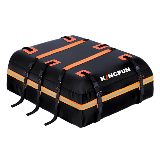 Kingfun Car Rooftop Cargo Carrier – Waterproof 20 Cubic Feet Car Roof Bag Fit All Vehicles with/Without Roof Racks, Includes Anti-Slip Mat, 8 Reinforced Straps & 6 Door Hooks, Luggage Locks