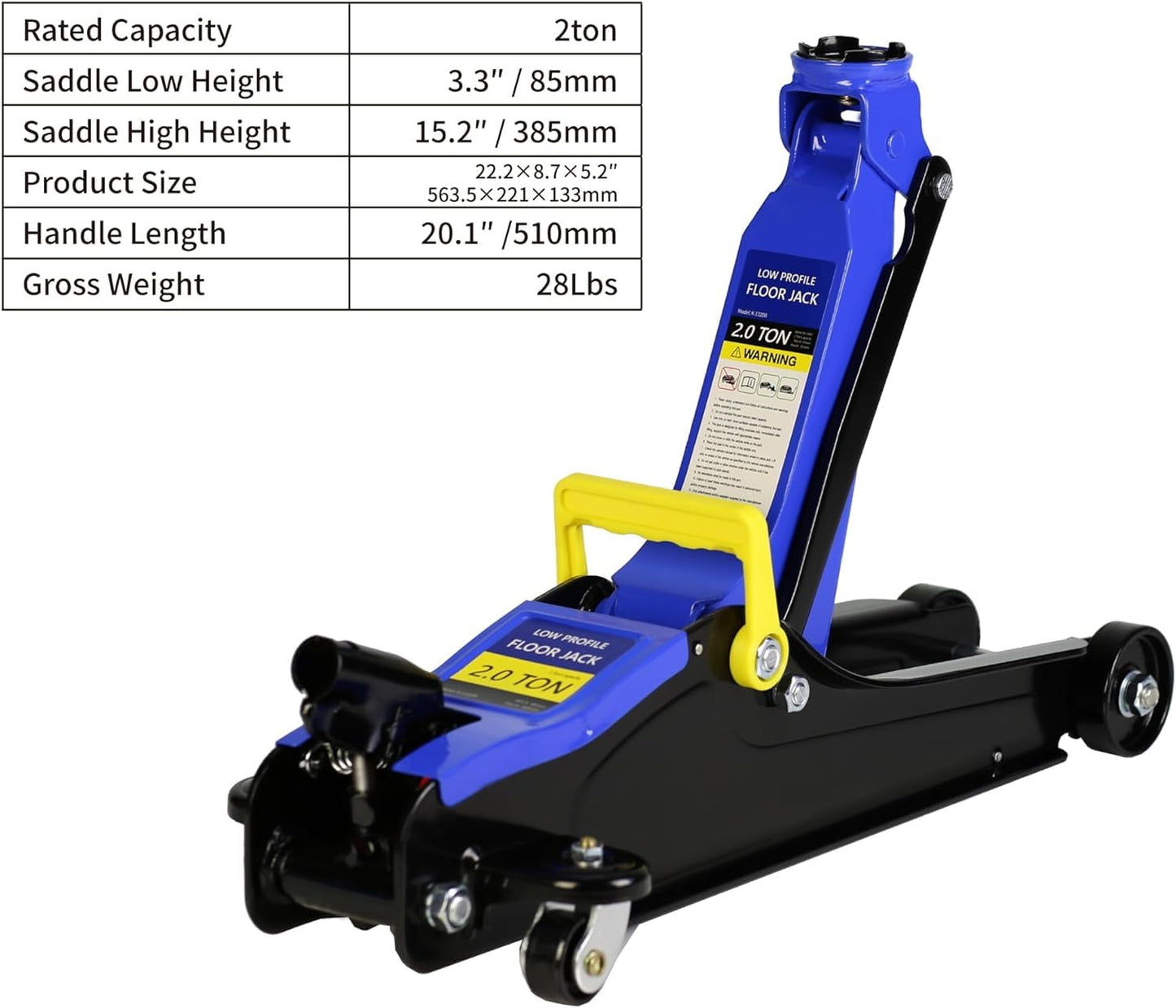 KUVADAZ 2 Ton Low Profile Floor Jack, Heavy Duty With Single Piston Quick Lift Pump, Steel Car Jack Adjustable Height 3.3"-15.2", Hydraulic Trolley 4000 LBS Capacity, Blue