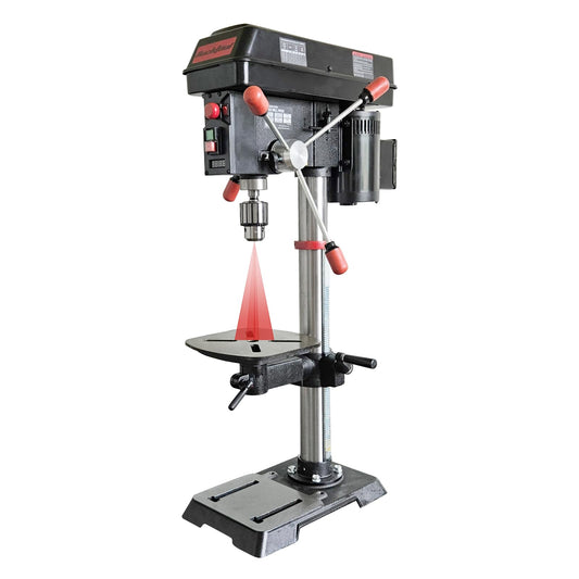 BUCKTOOL 12'' 6 Pole Motor Variable Speed Benchtop Drill Press 360–2000RPM, 3/4HP Powerful Bench Drill Press with Laser and Worklight, Low Speed Tabletop Drilling Machine for Metalworking, Woodworking