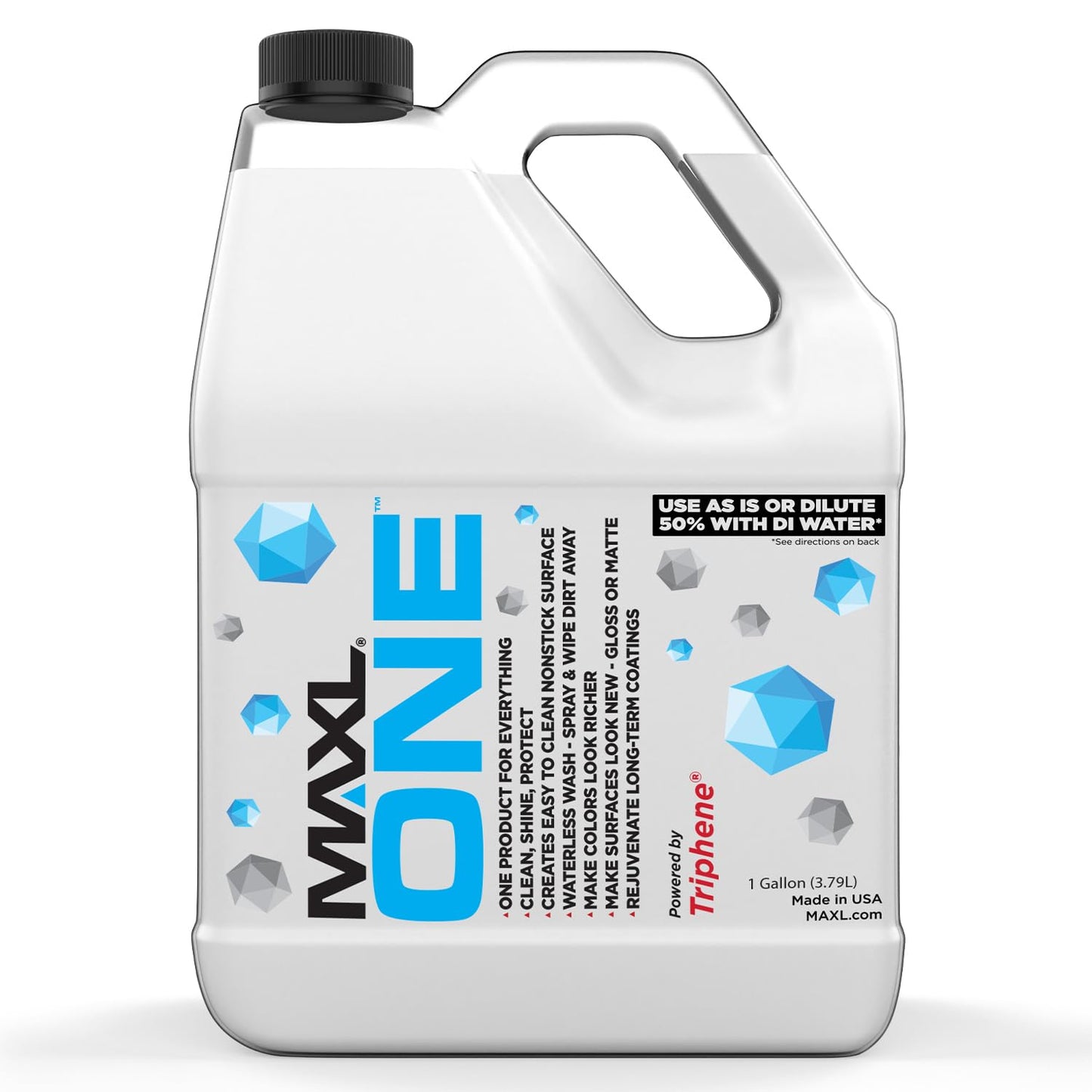 MAXL ONE ™ Car Spray with Triphene® Technology, Quick Spray & Wipe All Purpose Waterless Detailer - Clean, Shine, Protect Paint, Glass, Wheels, and Plastic Trim Without Pre-Washing (1 Gallon)