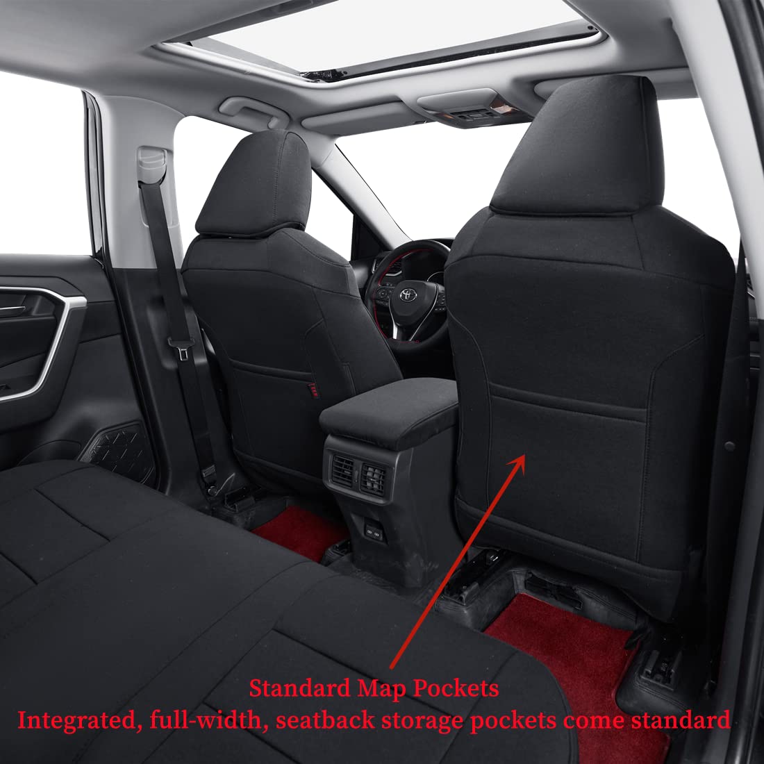 coverdream Cloth Seat Covers Custom Fit for Toyota RAV4 2019-2024 2025 LE,XLE,XLE Premium,Limited,Fully Covered,Airbag Compatible,Breathable Fabric Car Seat Protector(Full Set,Black)