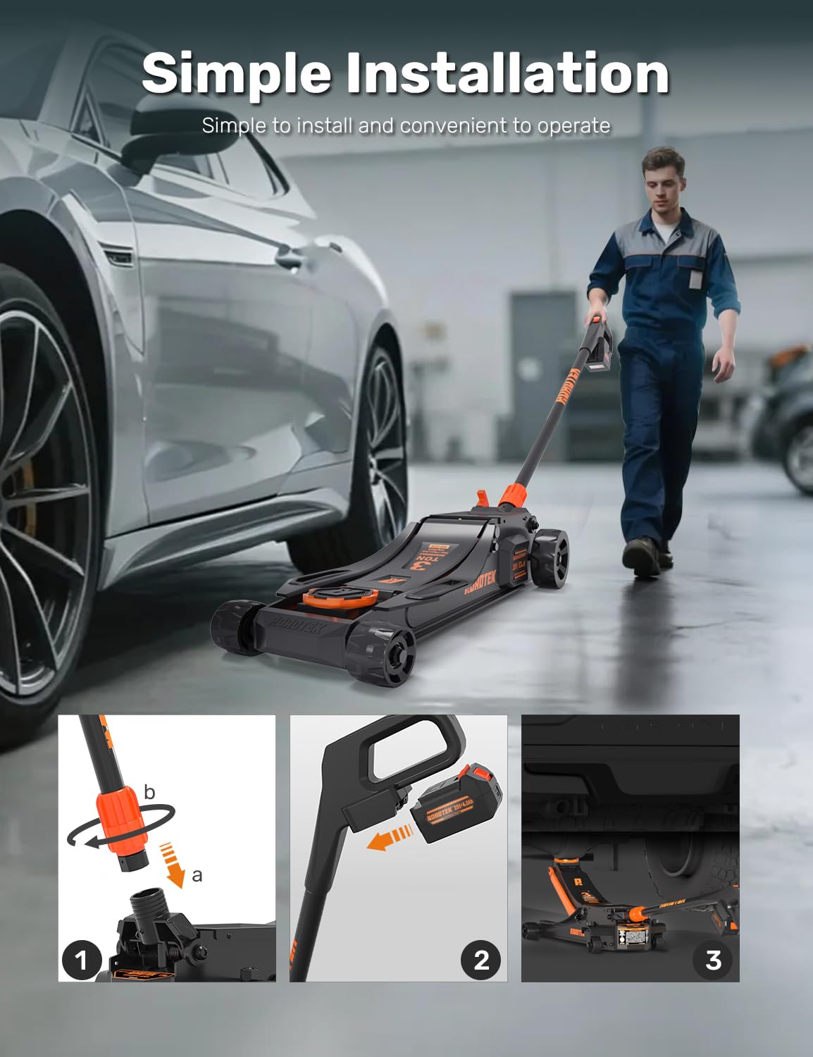 ROADTEK 3 Ton Electric Floor Jack, Low Profile Jack for Quickly Car Lift, Hydraulic Service Jack, 6000 lbs Capacity. Lifting Range 3-3/8" to 20"