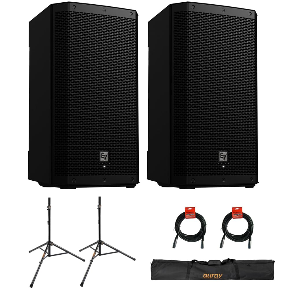 Electro-Voice ZLX-15P-G2 15" 2-Way 1000W Bluetooth-Enabled Powered Loudspeaker (Pair) Bundle with Auray SS-47S-PB Steel Speaker Stands with Carrying Case and 2X XLR Cable