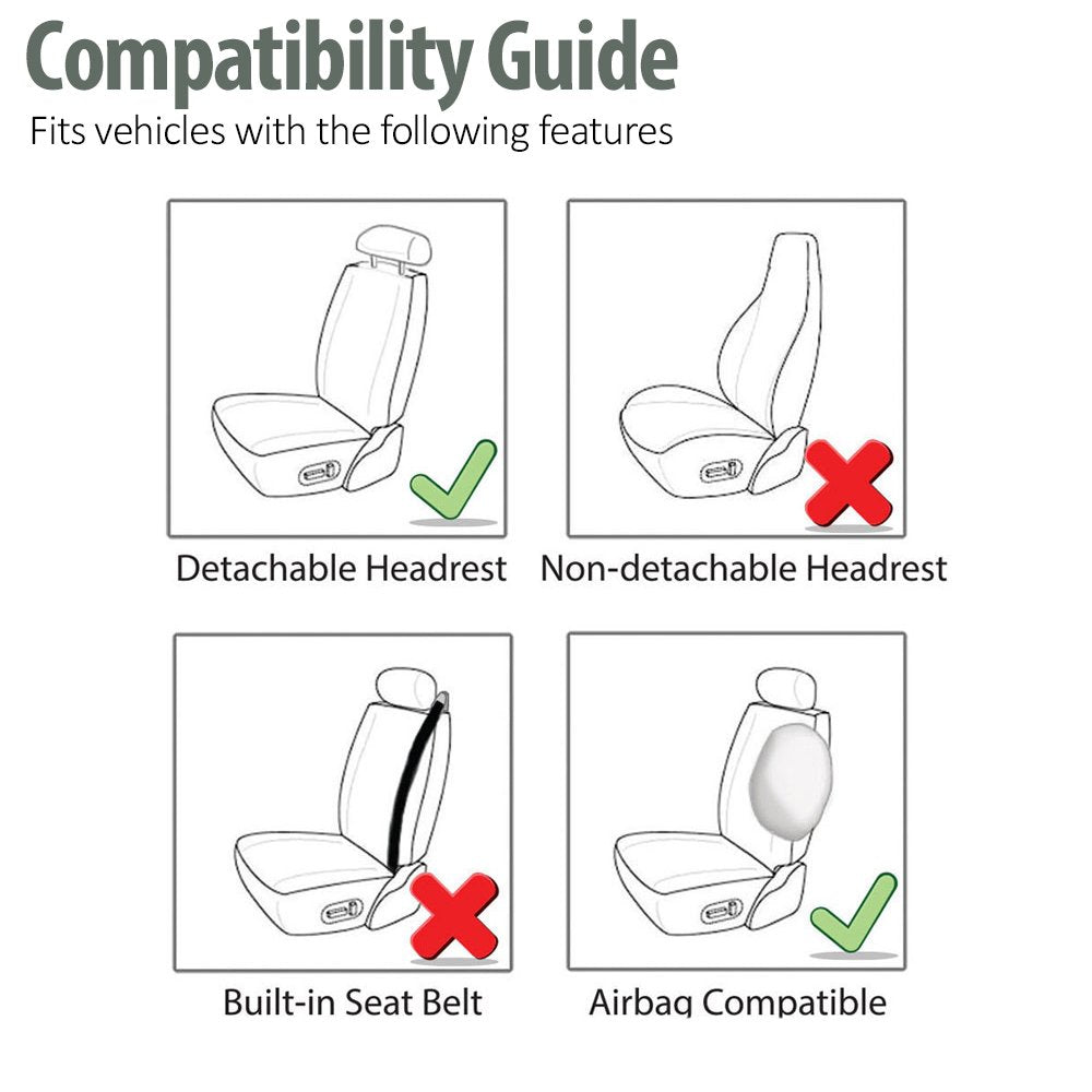FH Group Front Set Cloth Car Seat Covers for Low Back Seats with Removable Headrest, Universal Fit, Airbag Compatible Seat Cover for SUV, Sedan, Van, Gray