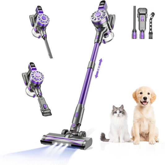 Cordless Vacuum Cleaner,Vacuum Cleaners for Home with Super Suction,Lightweight Stick Vacuum with 35 Mins Runtime,Rechargeable Cordless Vacuum for Carpet, Tile, Pet Hair, Hardwood Floors(Purple)