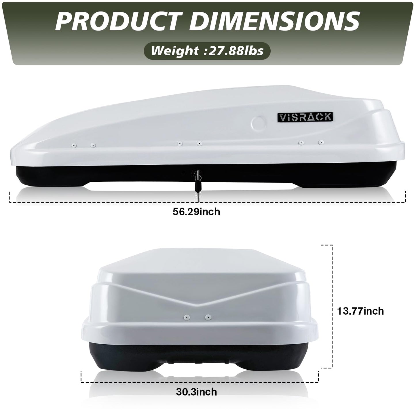 QUAWIP Rooftop Cargo Box,Rooftop Cargo Carrier Hard Shell with Security Keys, Waterproof Heavy Duty Roof Cargo Box, 56 (L) x 30 (W) x 15(H) Inches 13 Cubic Feet (Tool-Free Install) (T22)