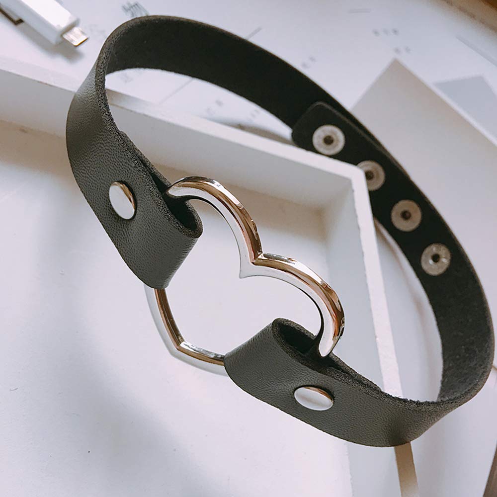 ETHOON Love Heart PU Leather Choker Necklace Goth Choker Collar Chain Black