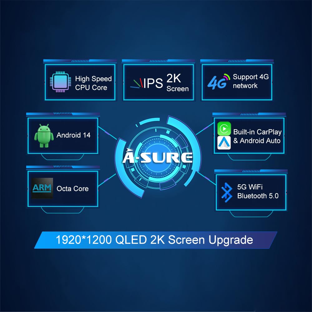 ASURE 13.1 inch Car Stereo Radio for Toyota Tundra 2014-2019 with Wireless Carplay,Android Auto,8Core 4G+64G Android GPS Navigation Unit,SWC,DSP,Bluetooth,HD Touchscreen,Backup Camera